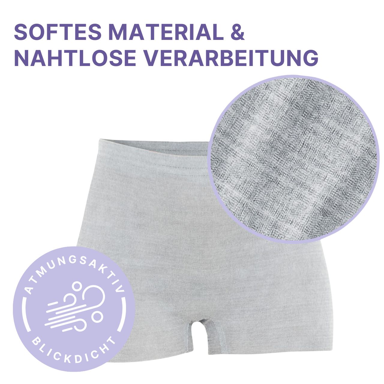 Shorty post-partum en matière douce, respirante et opaque. Finition sans coutures.