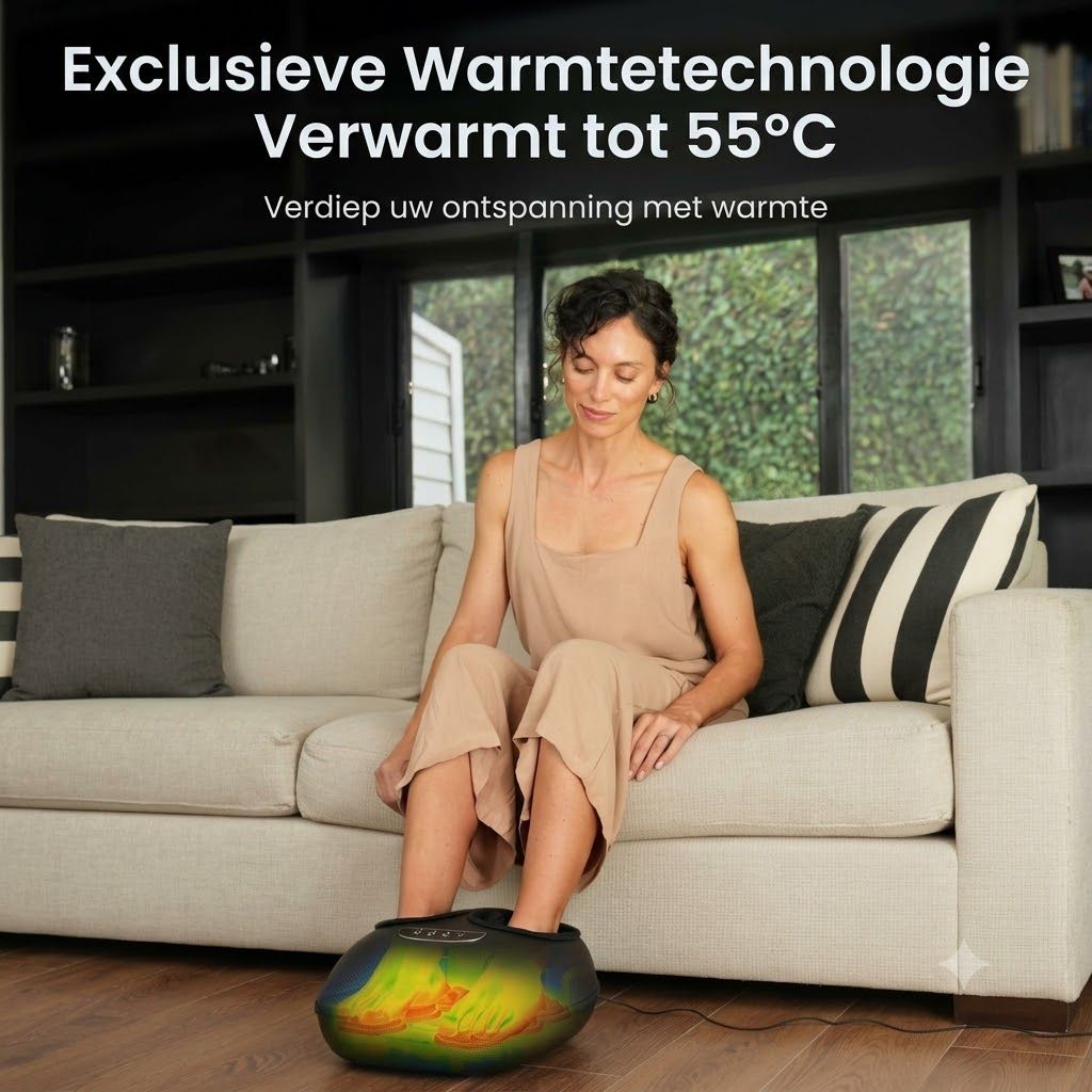 Vrouw gebruikt een verwarmd voetbad tot 55°C.