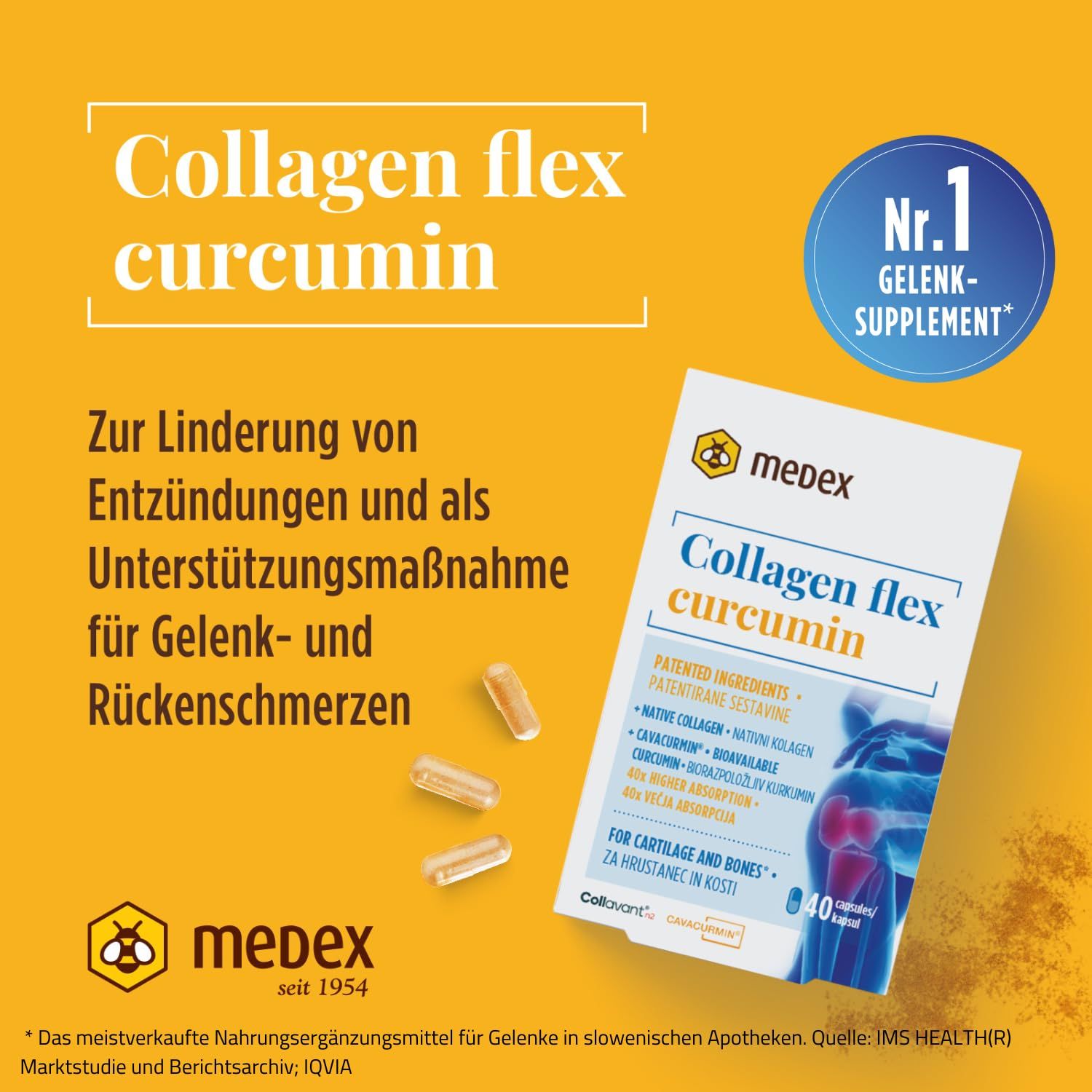 Verpakking en capsules van Collagen flex curcumin.