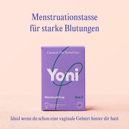 Yoni-verpakking, maat 2. Tekst: Menstruatiecup voor zware bloedingen. Ideaal na vaginale bevalling.