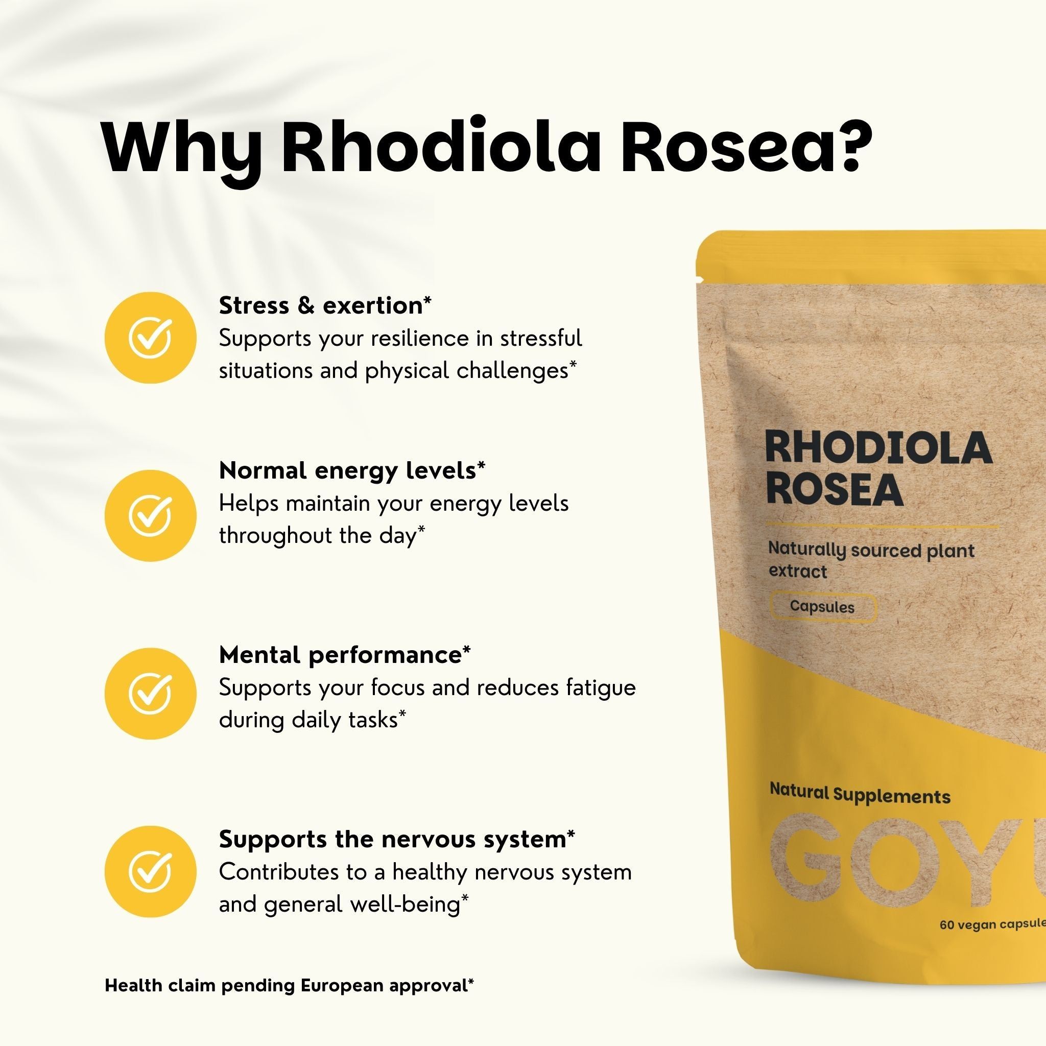 GOYU® - Gélules de Rhodiola Rosea 500 mg - Lot de plusieurs gélules