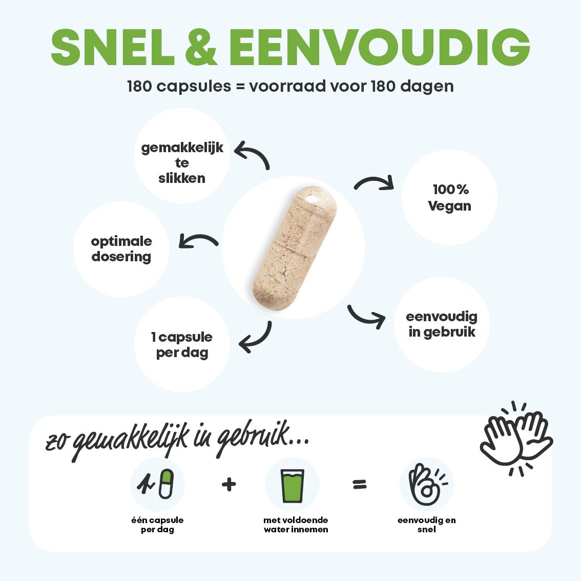 Bruine pot met Daily Probio capsules, 180 stuks. Met kokosnoot- en bladmotieven.