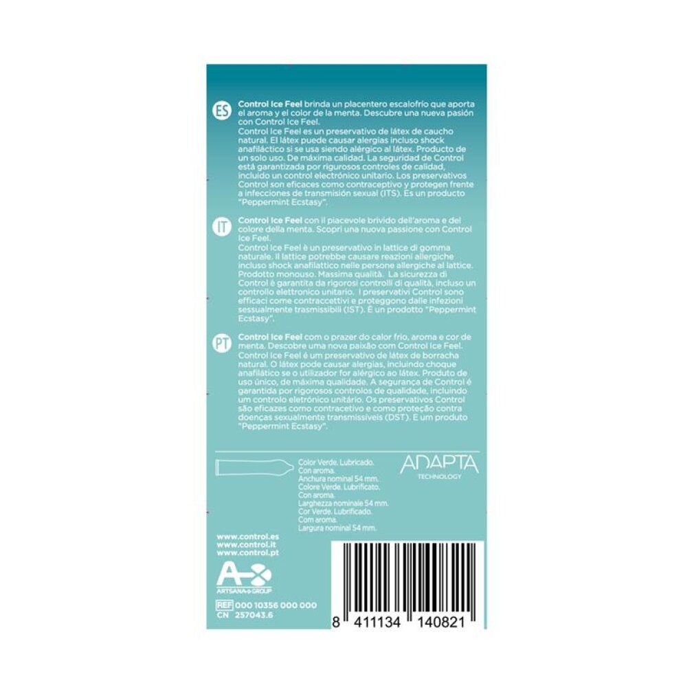 Arrière de la boîte Control Ice Feel avec informations produit.