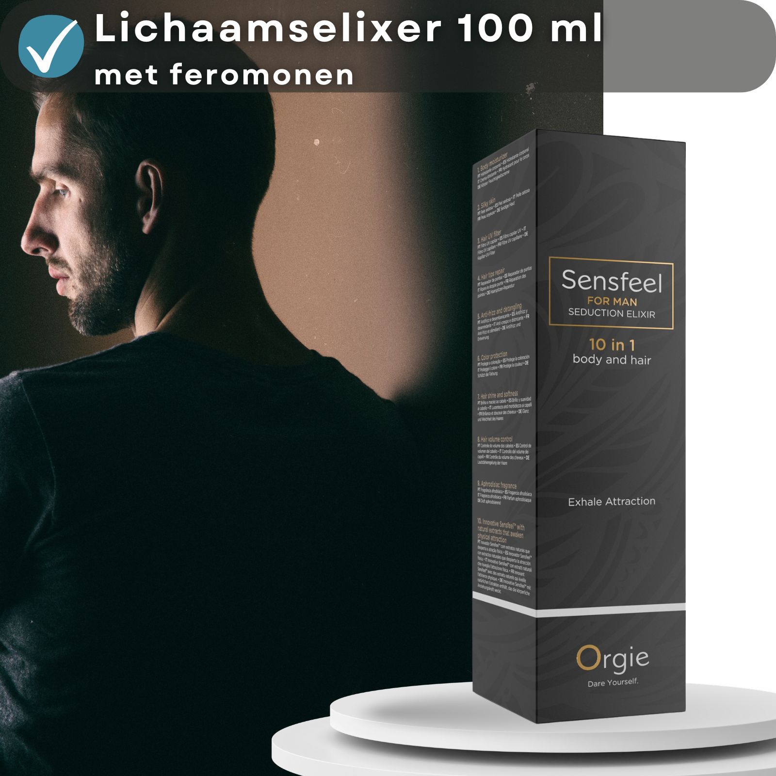 Orgie Sensfeel Elixir voor mannen: 10 functies, feromonen.