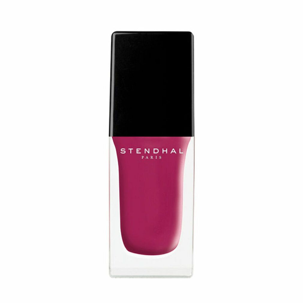 Flacon de vernis à ongles avec bouchon noir. Le vernis est rose. On peut lire "STENDHAL PARIS" sur le flacon.