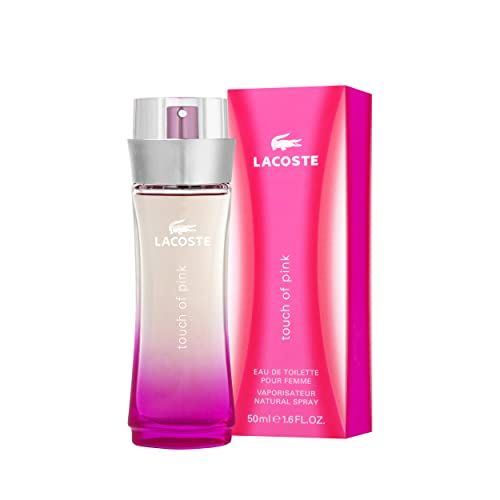 Flacon rose et emballage. Lacoste Touch of Pink Eau de Toilette. Flacon avec vaporisateur. 50ml.