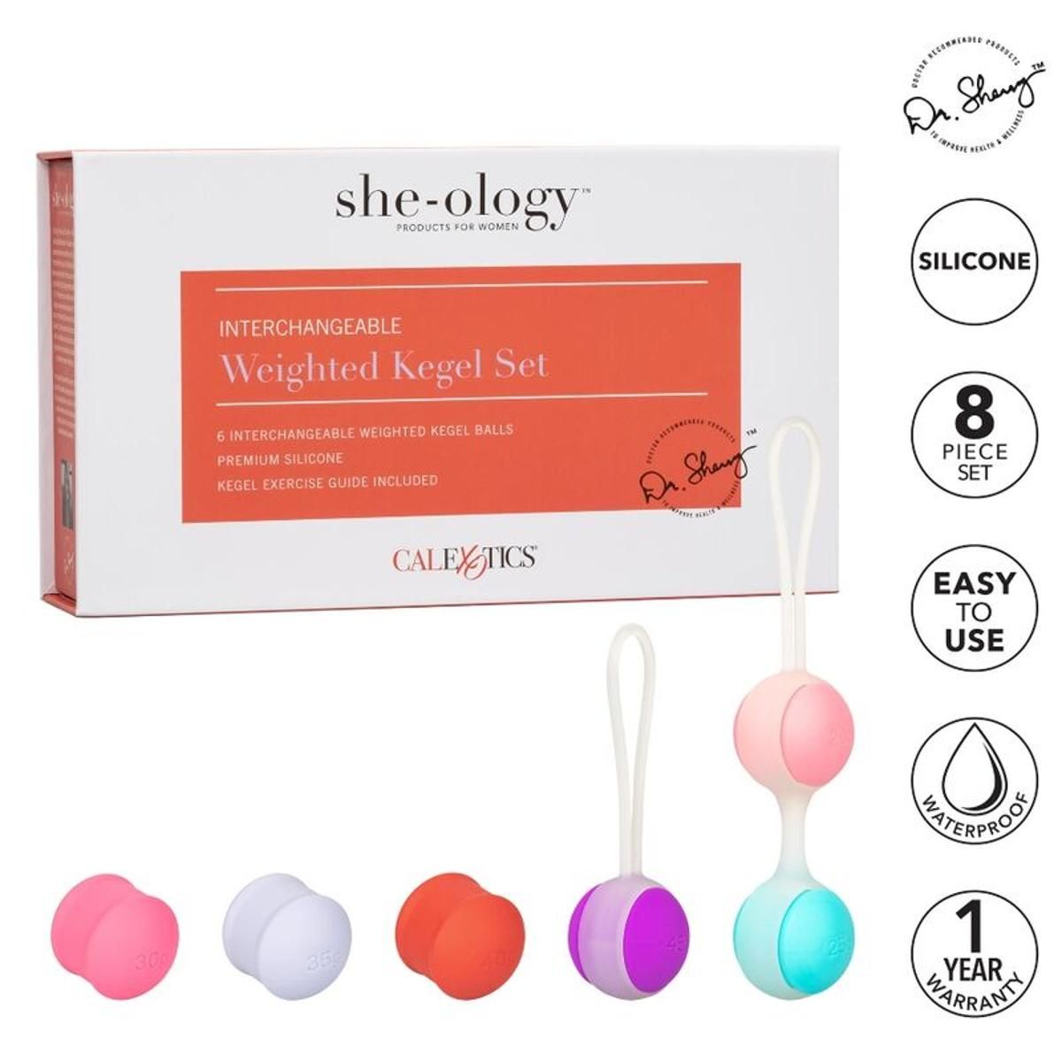 Kegelset met verwisselbare ballen, oplaadkabel en handleiding.