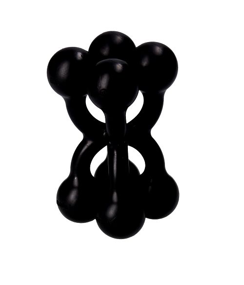Produit de bien-être noir avec six éléments sphériques reliés par des ponts incurvés. Sur fond blanc.