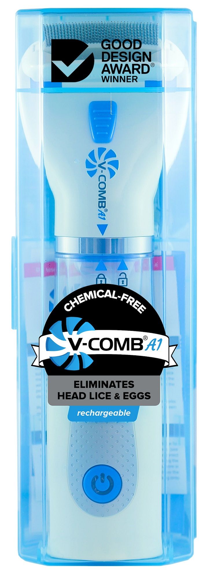 V-Comb A1 : Peigne électrique anti-poux, sans produits chimiques, rechargeable, pour éliminer les poux et les lentes.