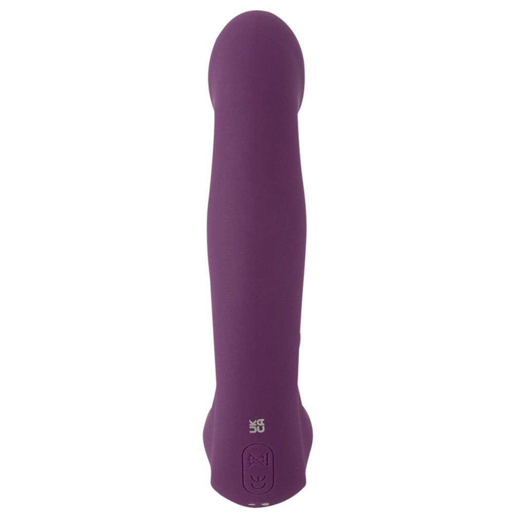 Vibrateur violet. Forme cylindrique avec tête arrondie. Panneau de commande avec boutons.