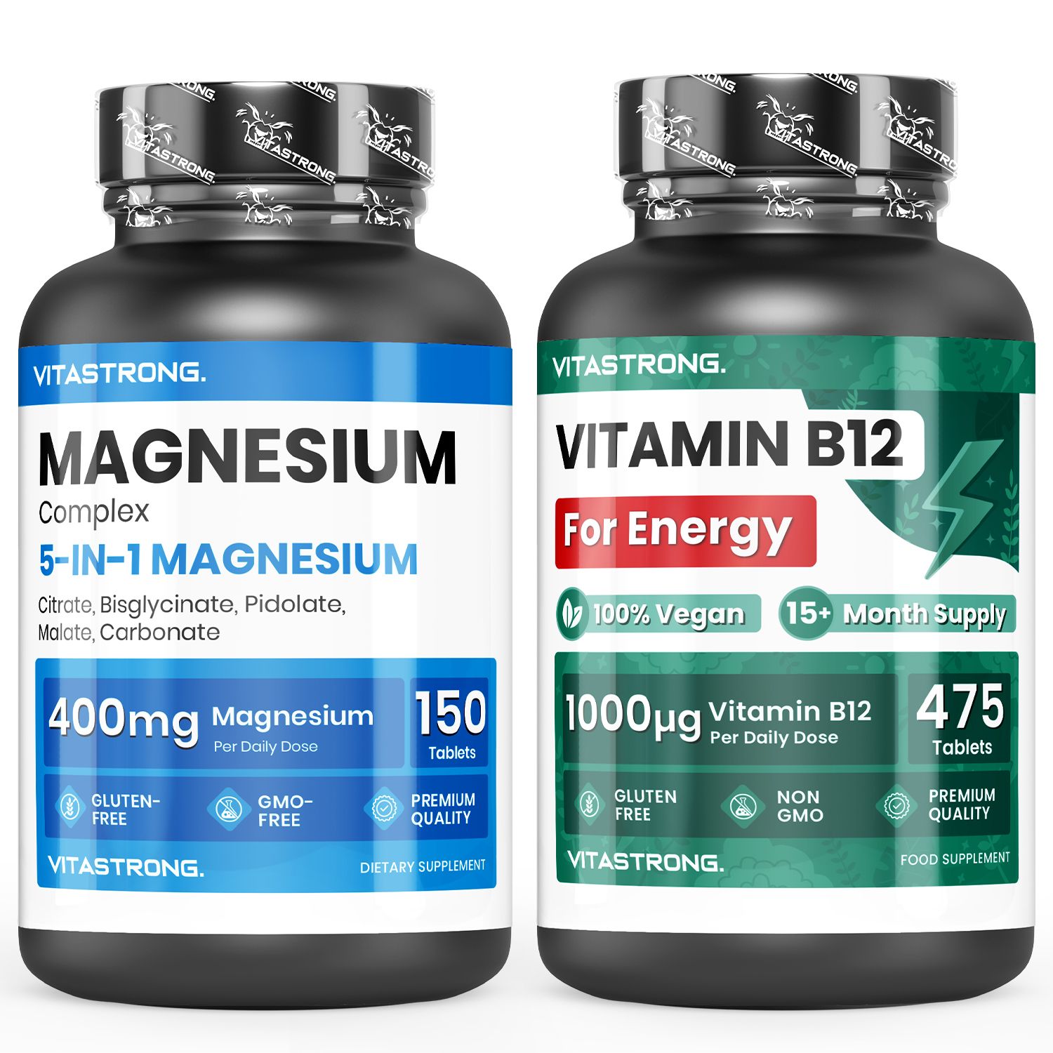 Vitastrong Vitamine B12  & Magnésium Complexe 5-en-1 – énergie quotidienne et absorption optimale