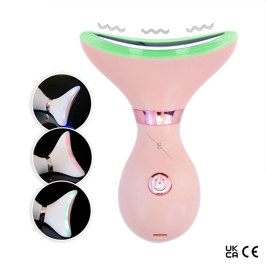 Appareil rose pour le cou et la mâchoire avec lumières LED. Trois modes d'éclairage et marquage CE.