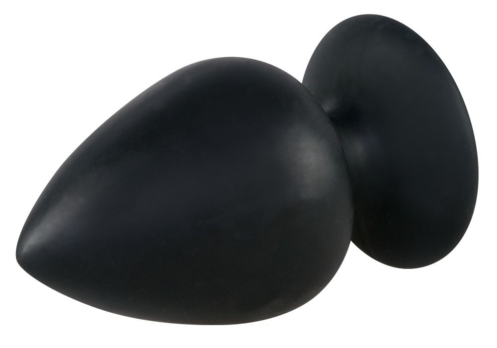 Zwarte siliconen anale plug met brede, platte basis.