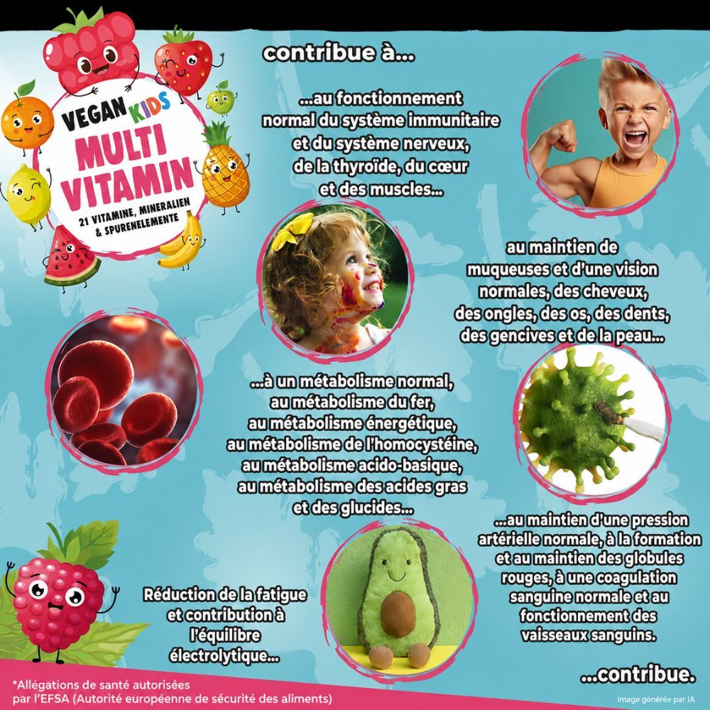 Infographie sur les bienfaits des multivitamines végétaliennes pour enfants NatureCraft.