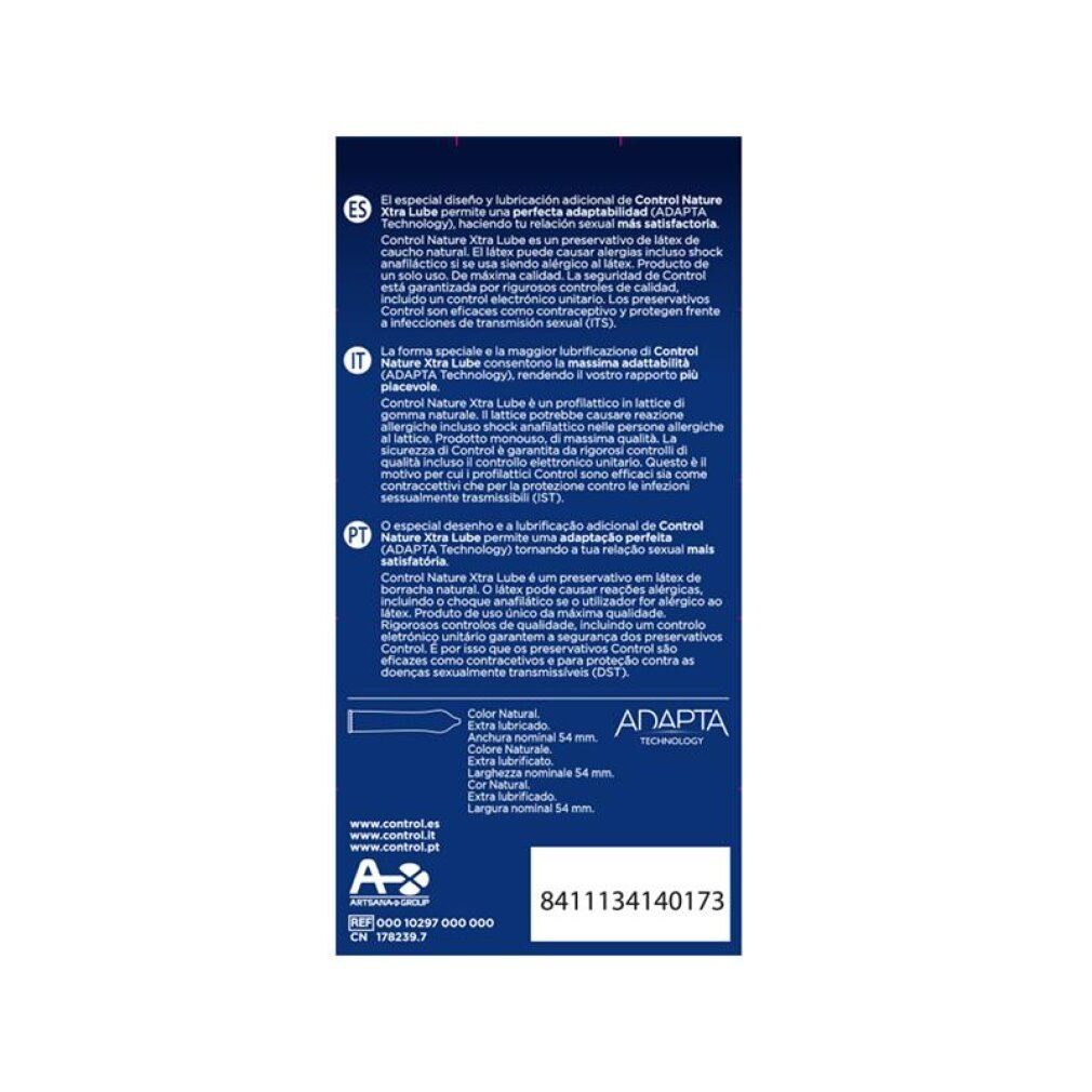 Emballage pour lubrifiant Control Nature avec informations produit multilingues et code-barres.