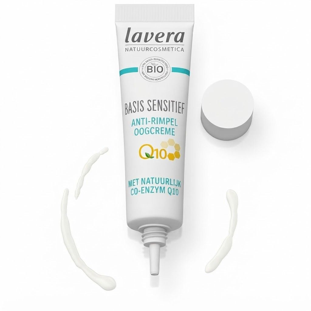 Lavera Basis Sensitiv Anti-rimpel oogcrème Q10 tube met losgedraaide dop. Crème-sporen.