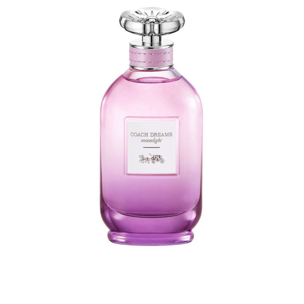 Coach Dreams Moonlight Eau de Parfum Spray. Flacon avec dégradé rose-violet. Bouchon argenté. Logo sur l'étiquette.
