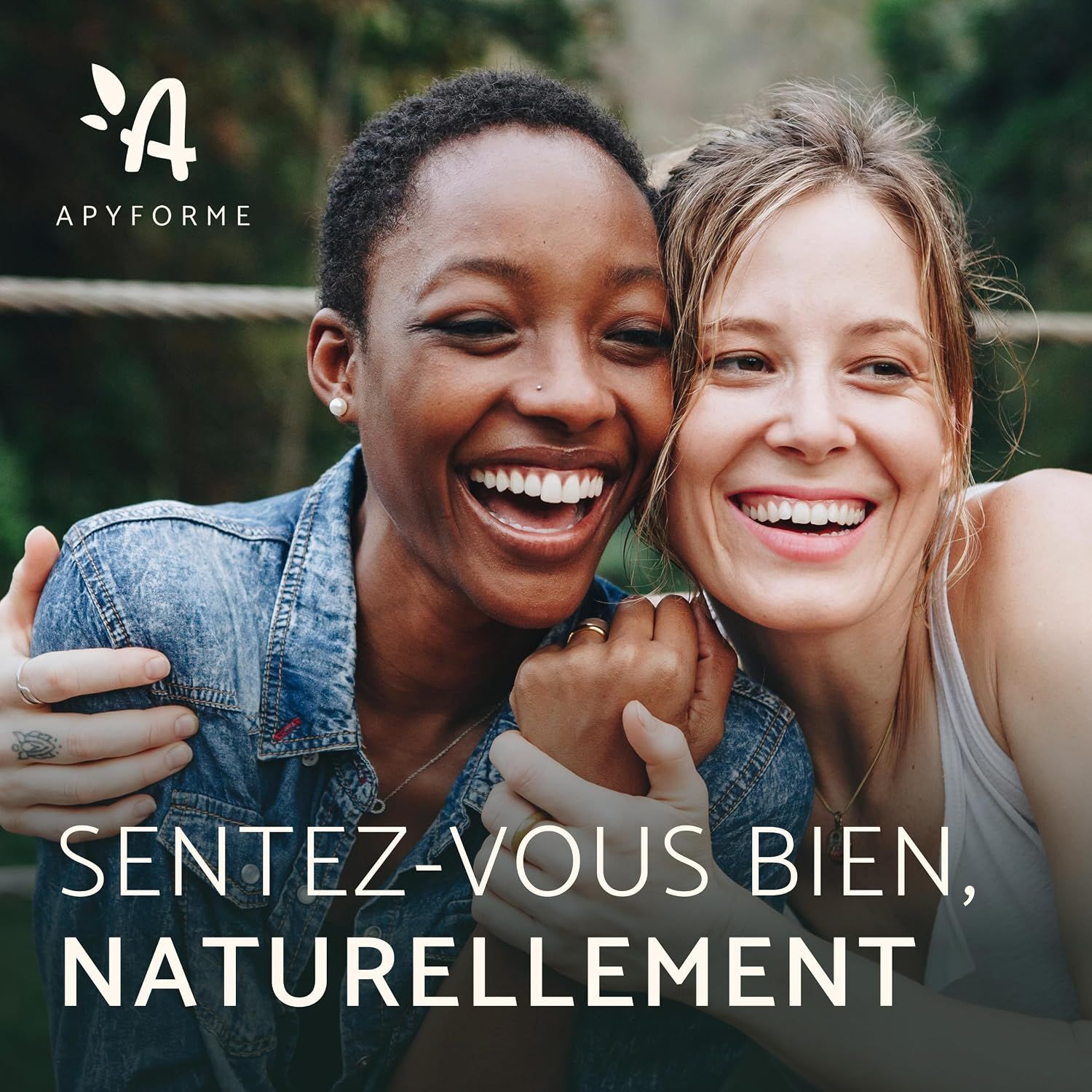 Deux femmes souriantes, l'une foncée, l'autre claire, avec le logo et le texte 'APYFORME'.
