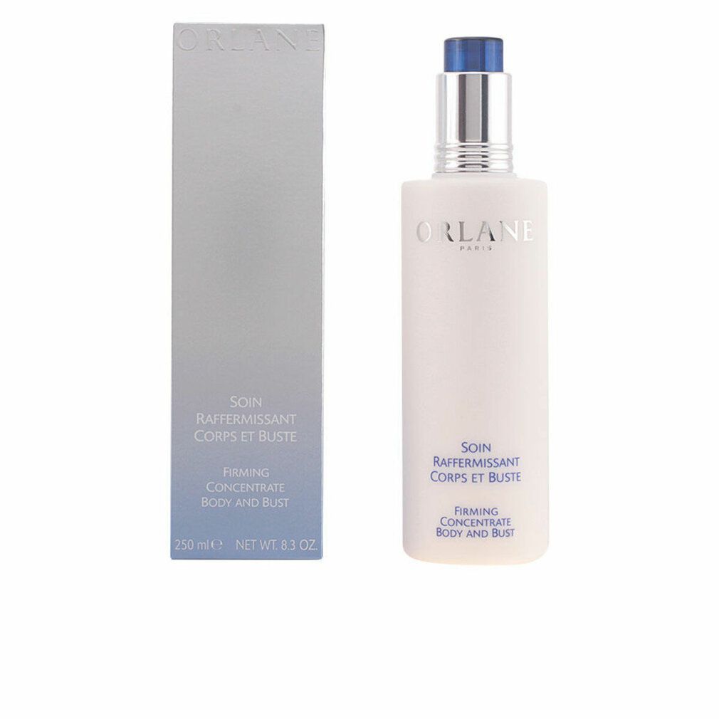 Flacon blanc avec pompe bleue et emballage. Inscription ORLANE et nom du produit. 