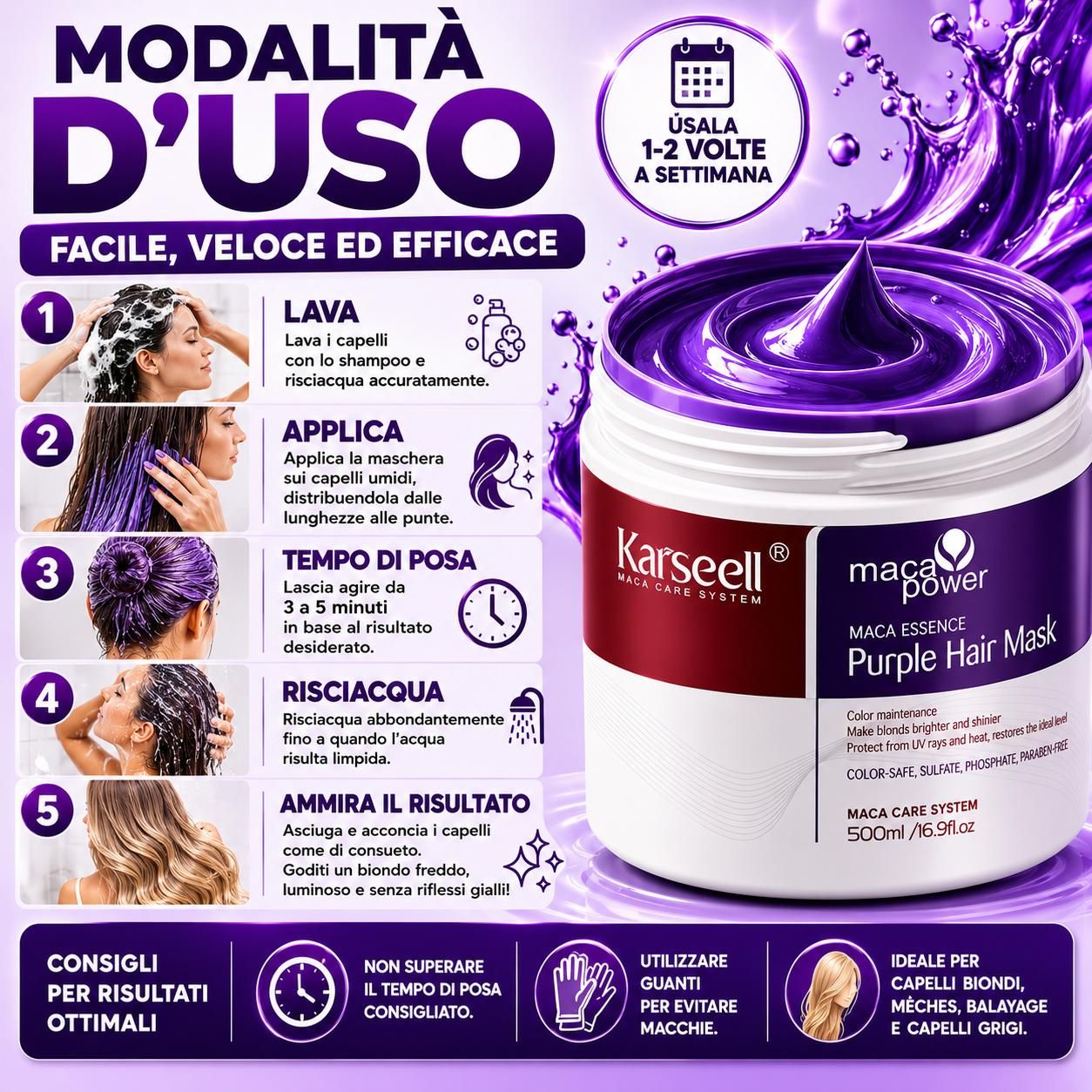 KARSEELL Masque Violet Anti-jaunissement pour Cheveux Blonds Platine et Gris
