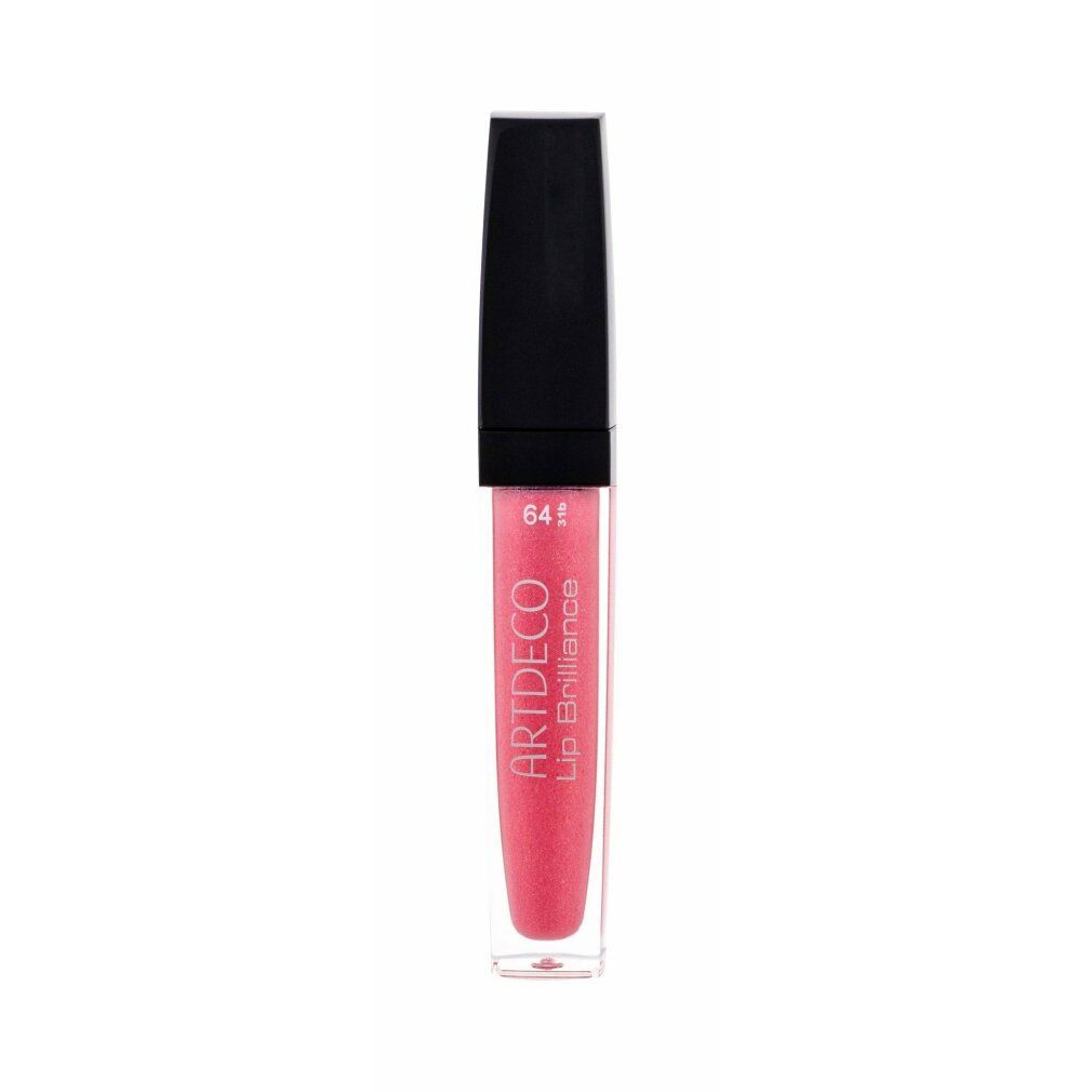 Gloss Artdeco Lip Brilliance teinte rose vif, avec des paillettes. Flacon avec capuchon noir, numéro 64.
