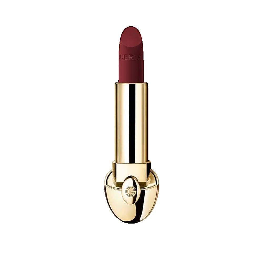 Gouden lipstick met donkerrode punt. De lipstick is open. "GUERLAIN" gegraveerd op de punt.