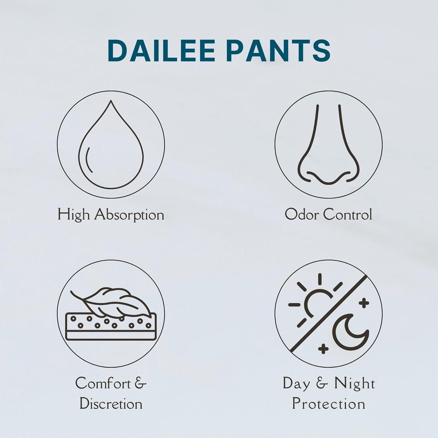 Dailee Pants: Hoge absorptie, geurcontrole, comfort, dag/nacht.