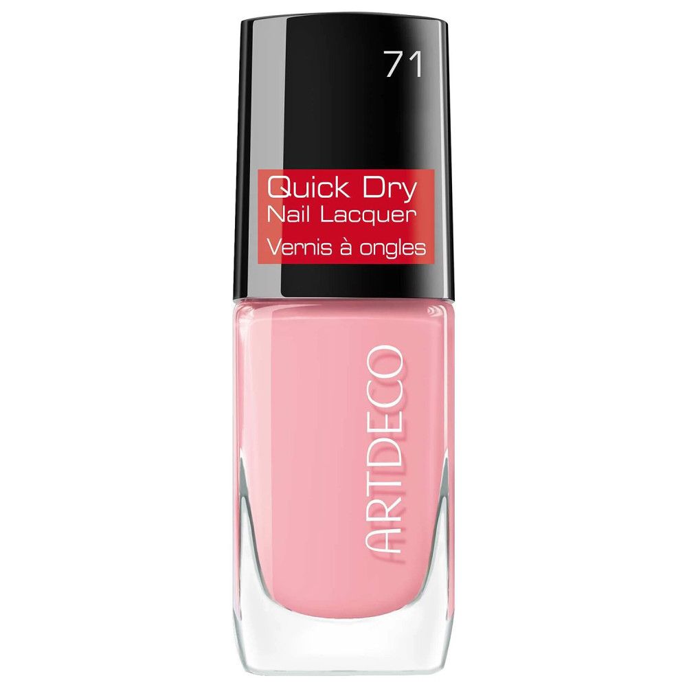 Artdeco Quick Dry Nail Lacquer, roze. Zwarte dop, rood etiket met productinfo. Nummer 71.