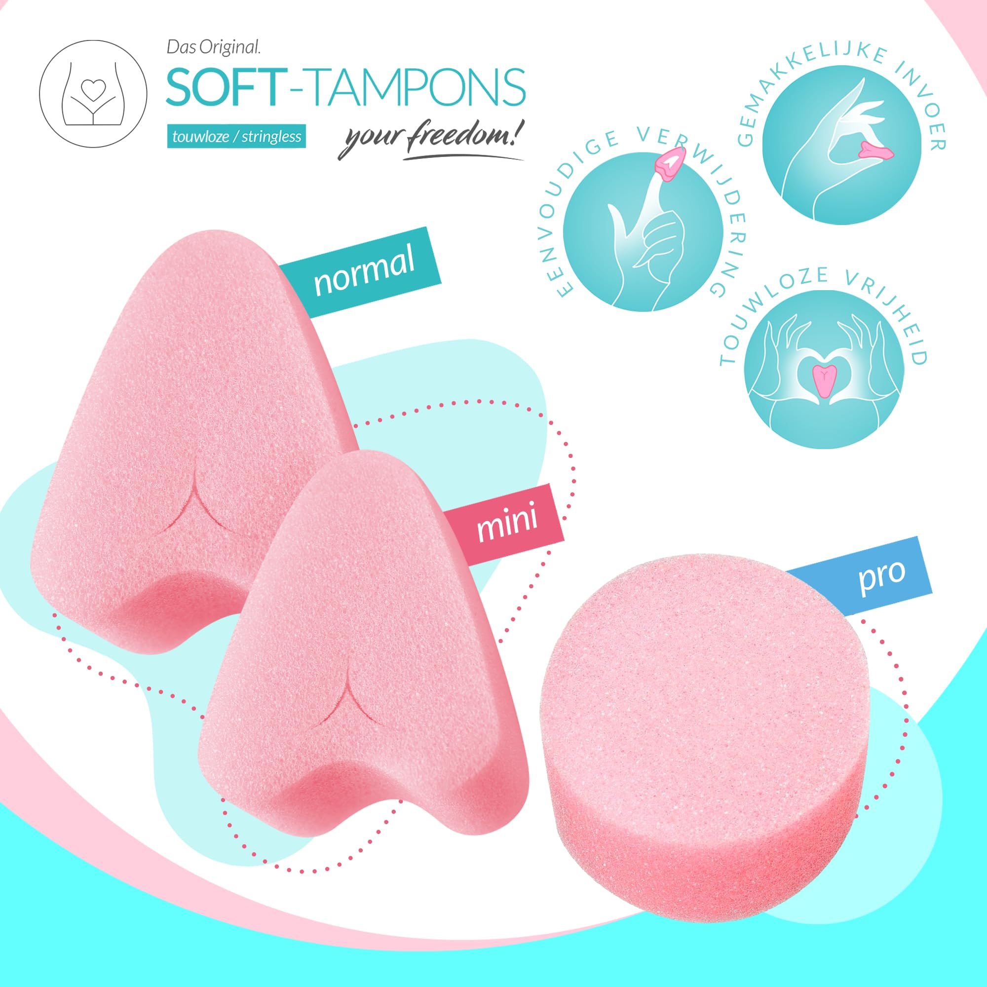 Verpakking Soft-Tampons mini met productafbeelding en tekst.