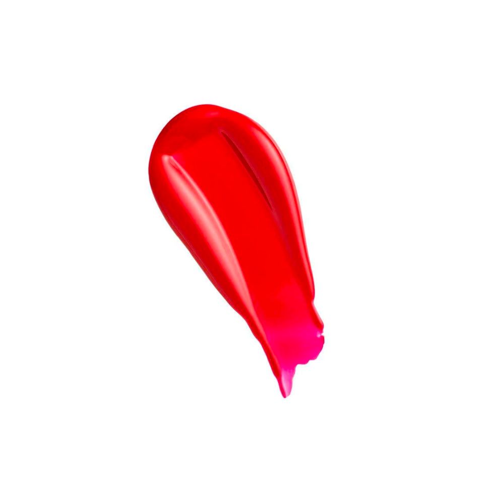 Échantillon de gloss à lèvres rouge. Texture rouge brillante sur fond blanc.