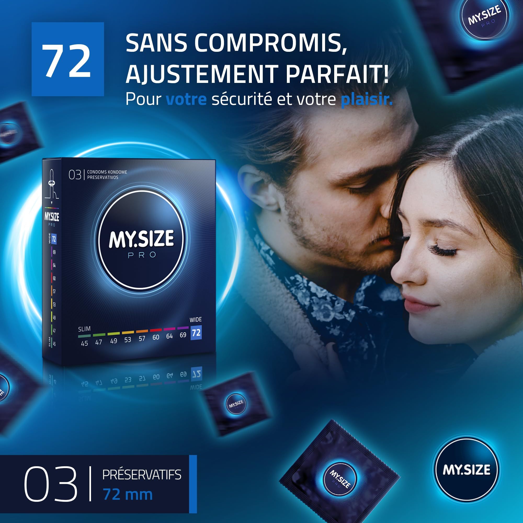 My.Size PRO: Tailles de boîtes et tailles de préservatifs, taille 72mm.