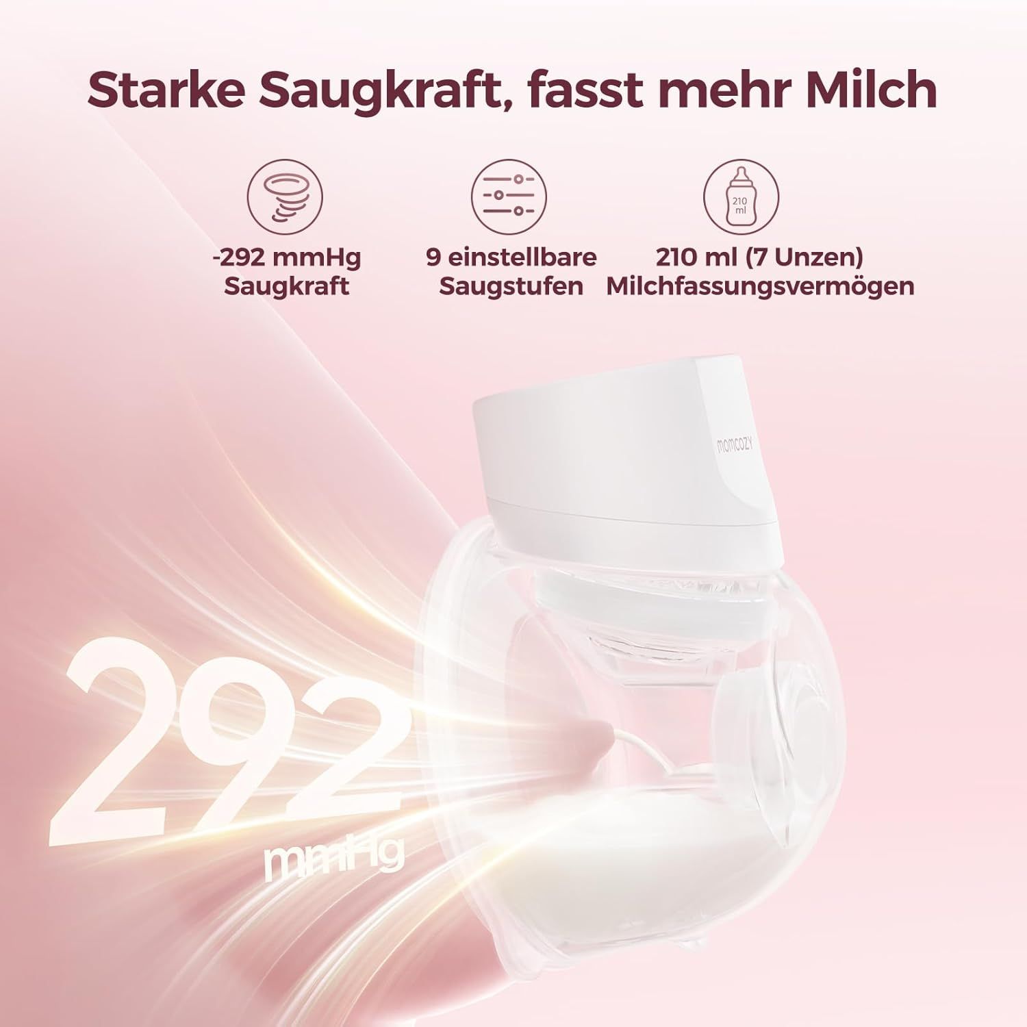Tire-lait Momcozy avec forte aspiration et grande capacité de collecte de lait.