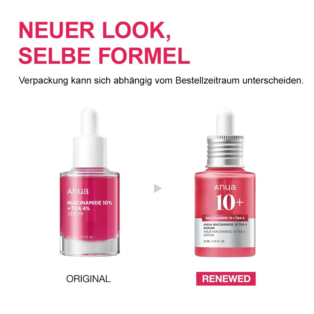 Vergelijking van oud en nieuw Anua Niacinamide 10%+TXA 4% serum.
