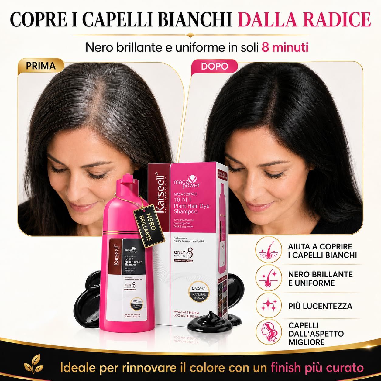 KARSEELL Shampooing Colorant Noir – Couverture rapide des Cheveux Blancs