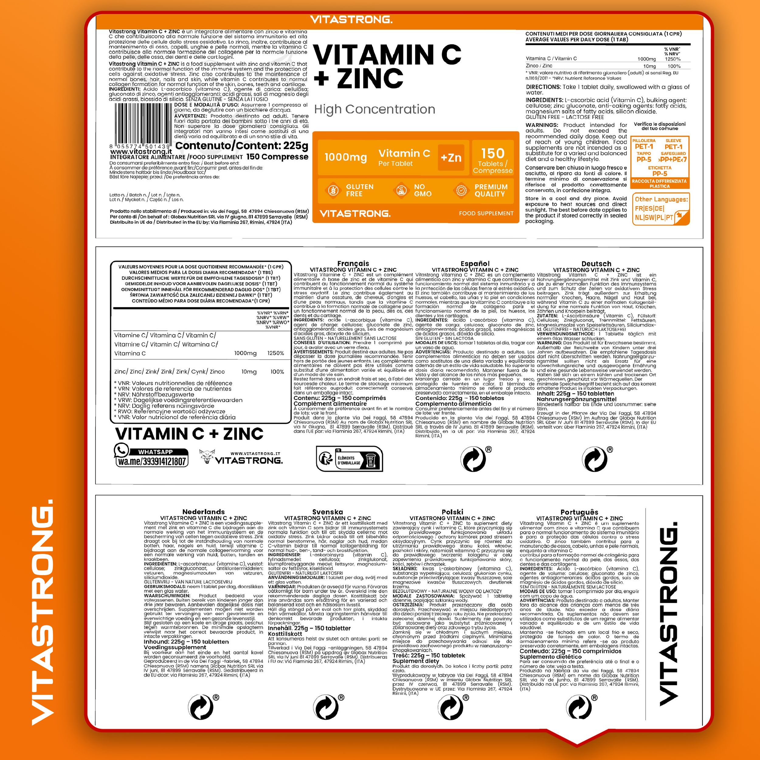 Vrouw in yoga pose. Tekst over vitamine C en zink. Sterk duo voor immuniteit.