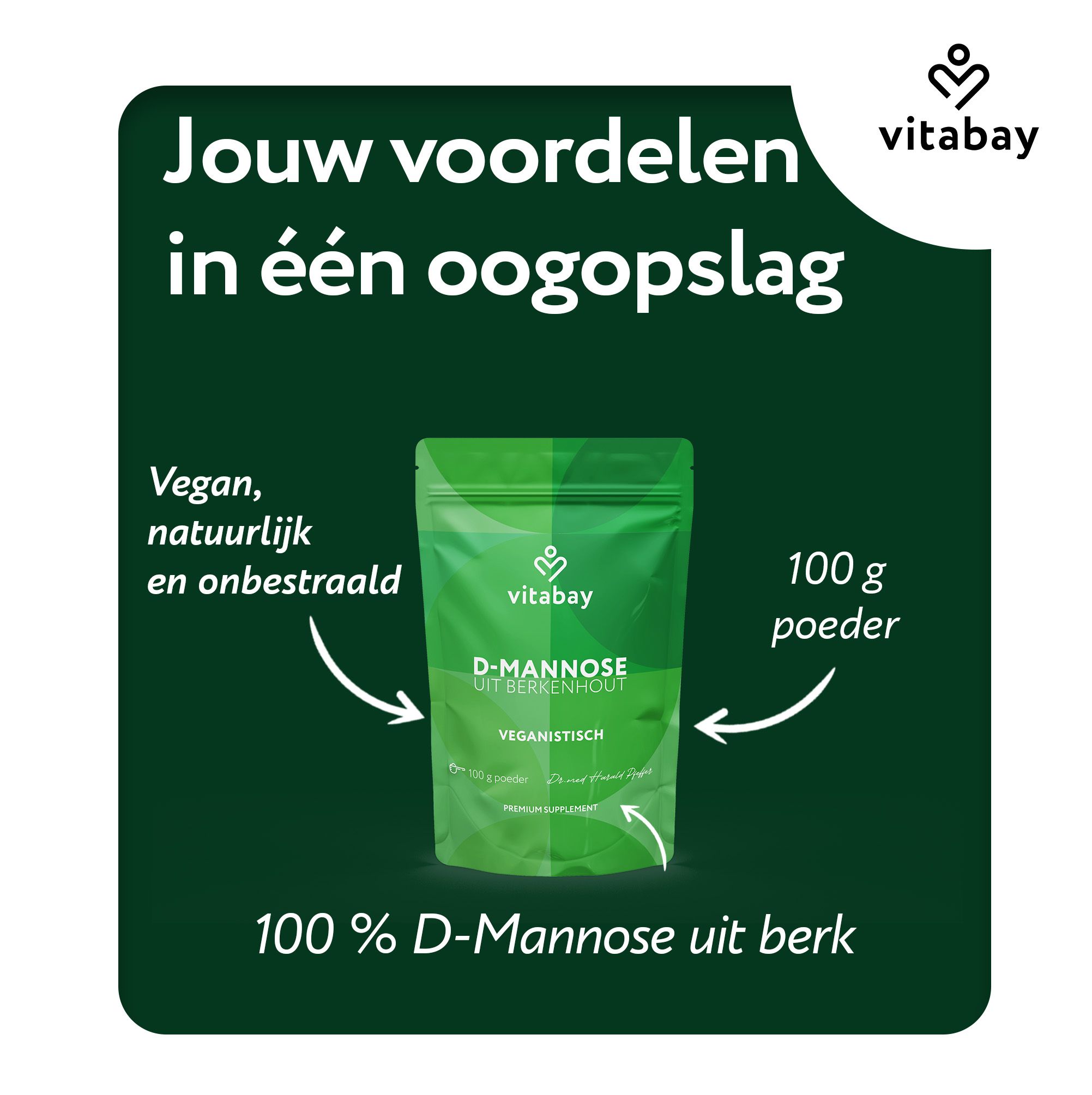 Zak Vitabay D-Mannose uit berk. 100g poeder. "Dagelijkse routine".