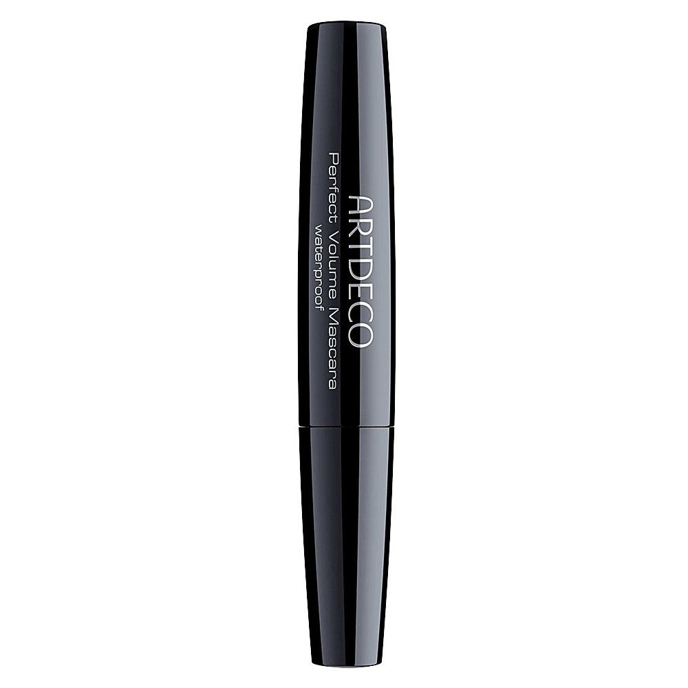 Zwarte mascara tube. Op de tube staat: ARTDECO Perfect Volume Mascara waterproof.