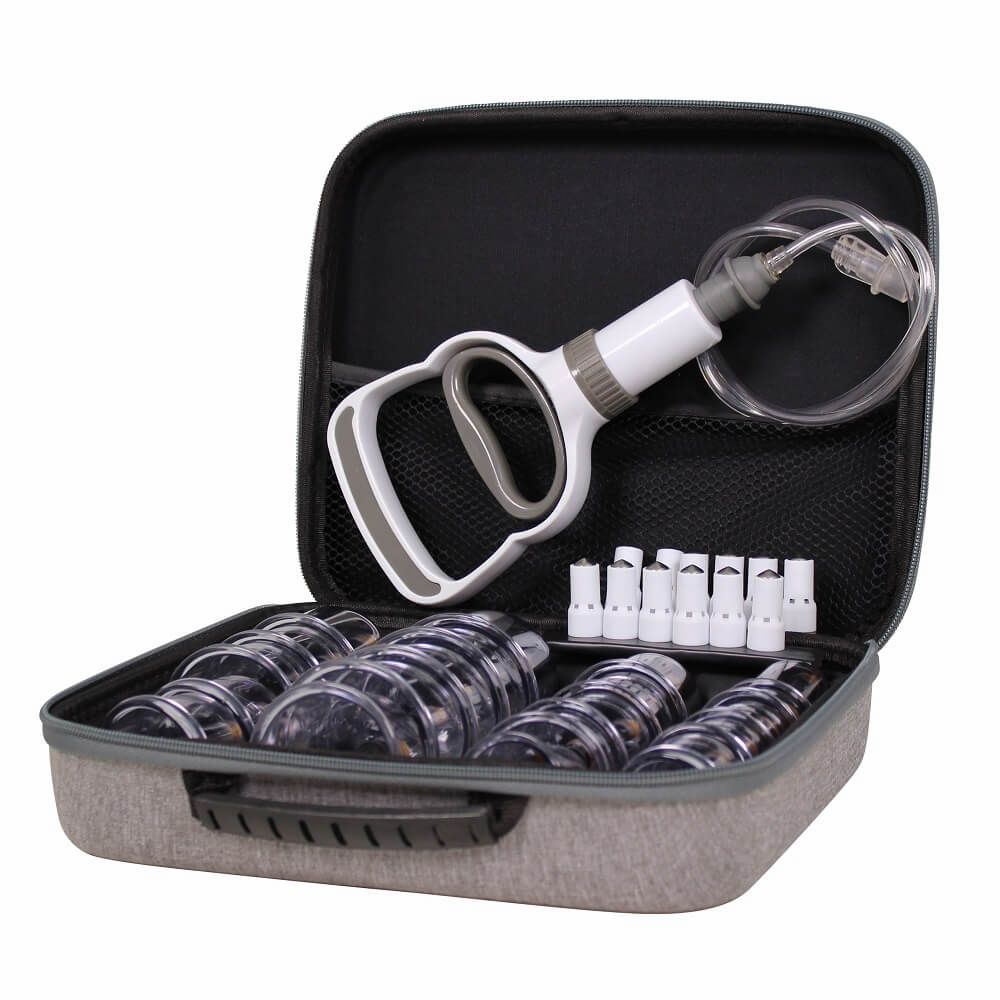 Ensemble de 20 ventouses avec pompe et mallette, incluant divers gobelets et accessoires.