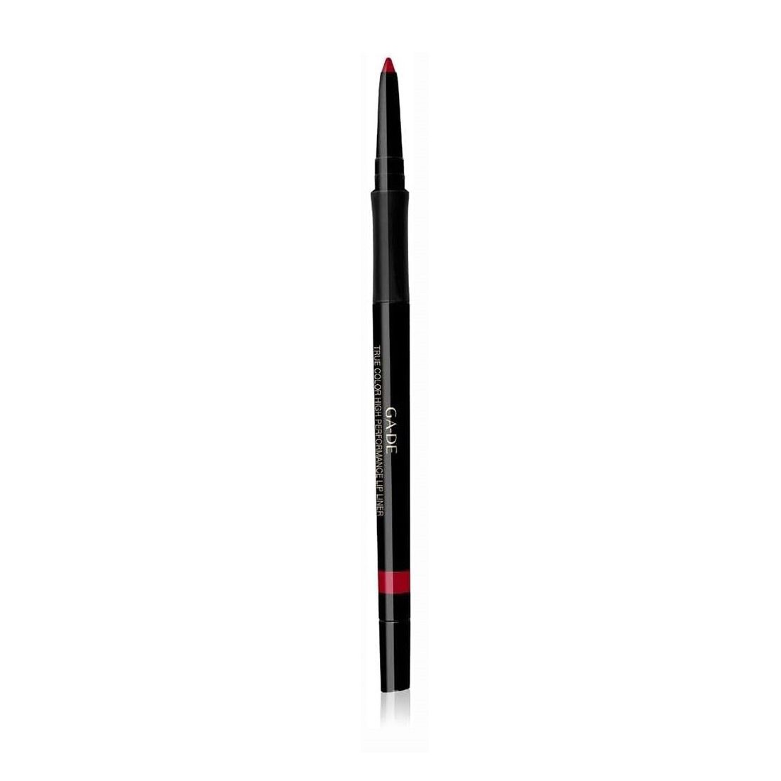Zwarte lipliner met rode punt. De stift heeft de merknaam "Ga-De".