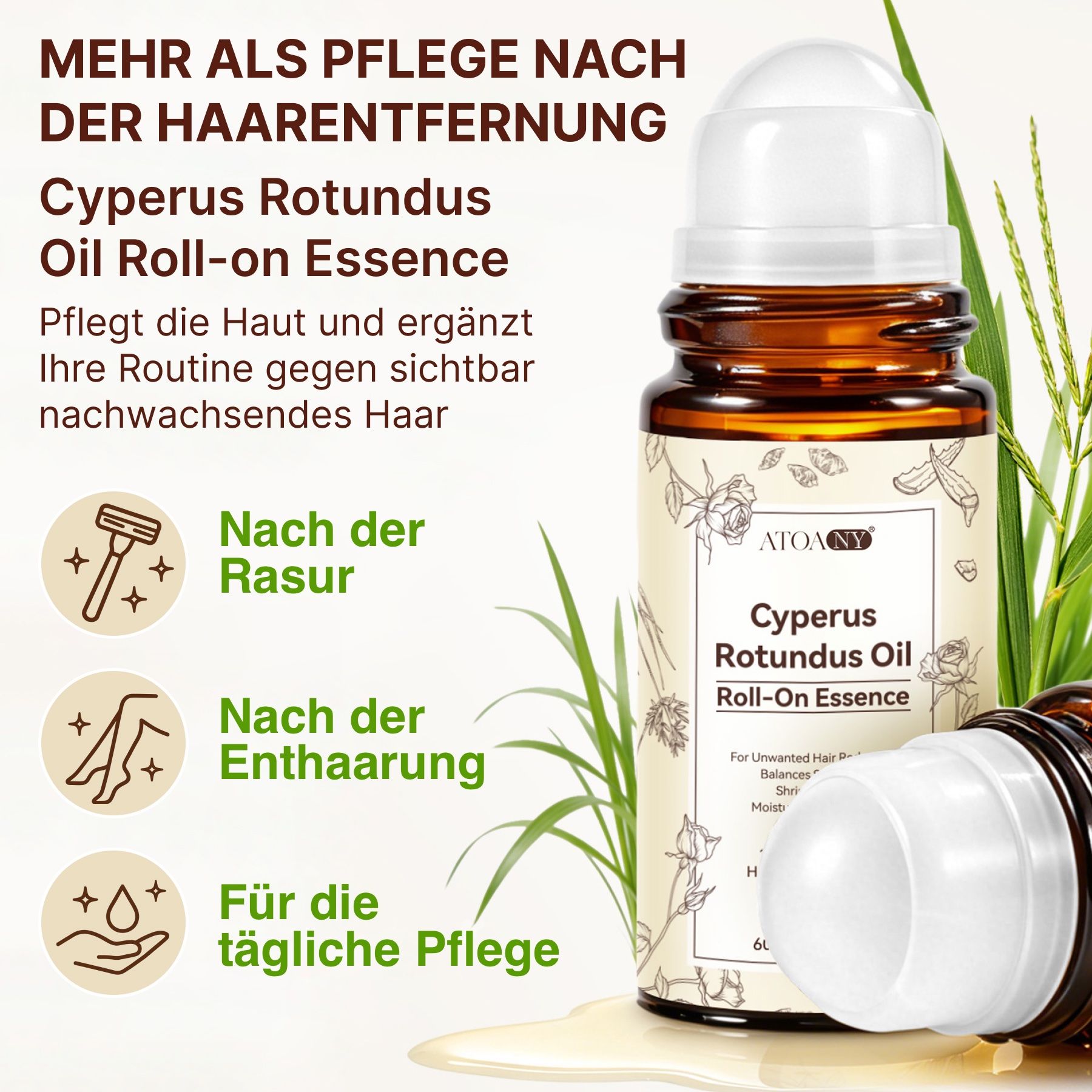 P-beauty Huile de Cyperus Rotundus Épilation et inhibiteur de repousse des poils Nagarmotha
