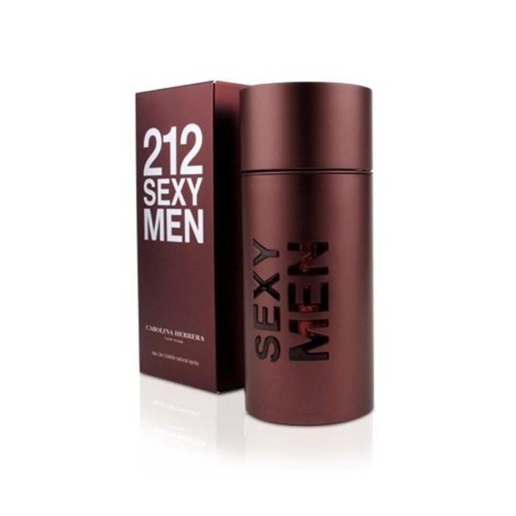 Bruine fles en doos. Op de doos staat 212 SEXY MEN. Op de fles staat SEXY MEN. CAROLINA HERRERA staat op de doos.