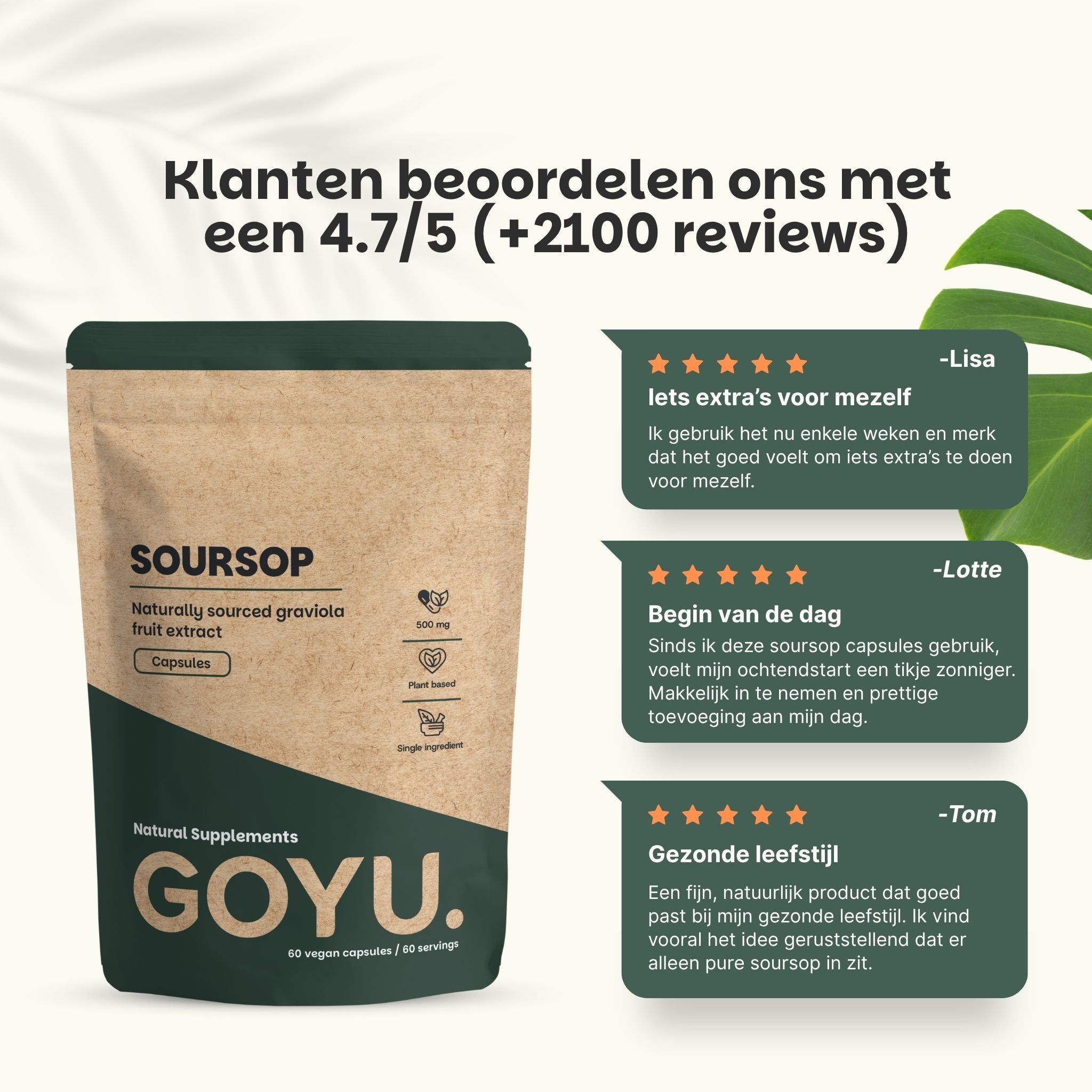 Vergelijking: Onze Soursop-capsules (kraftzak, Nederland) vs anderen (buiten EU).