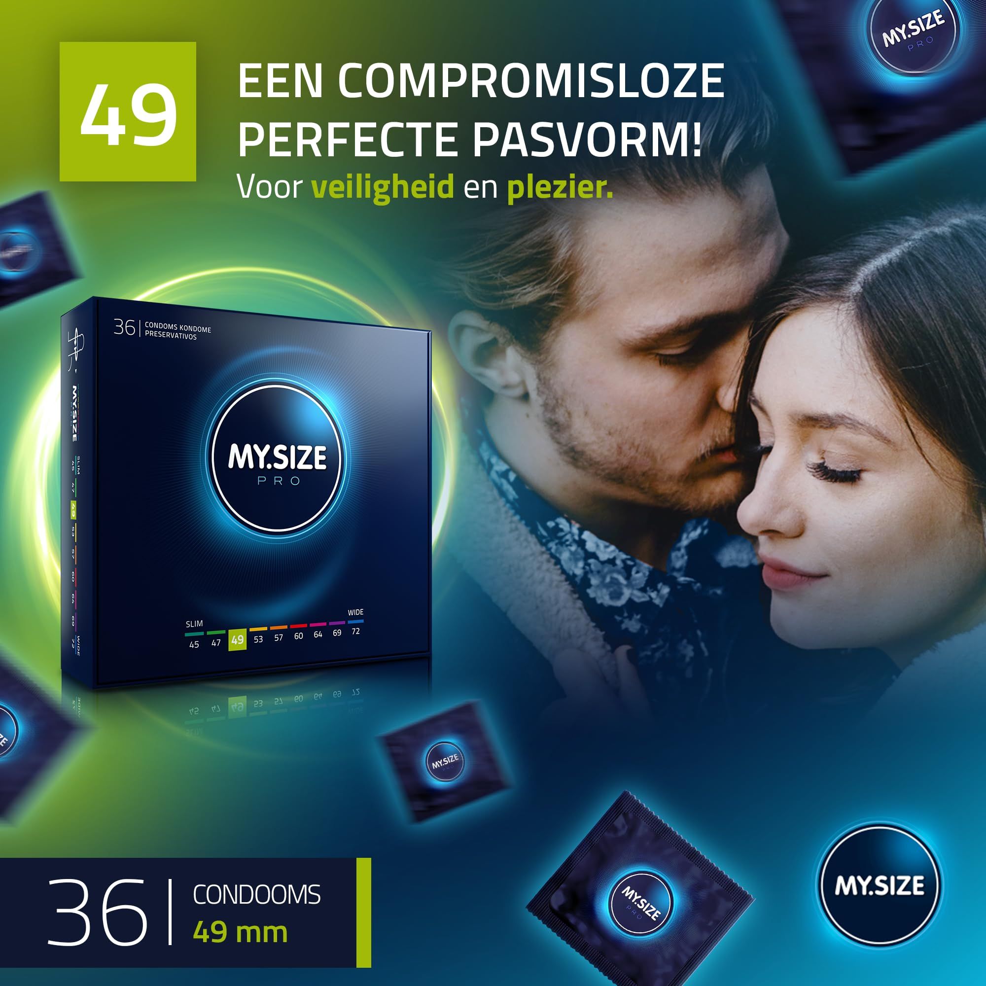 Doos met 36 MY.SIZE PRO condooms, maat 49mm.