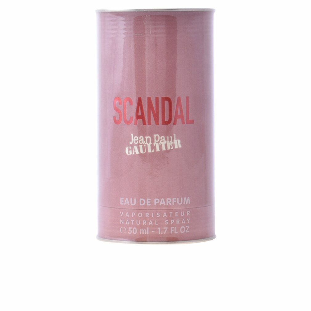 Emballage cylindrique. Inscription: SCANDAL, Jean Paul Gaultier, Eau de Parfum, 50 ml.