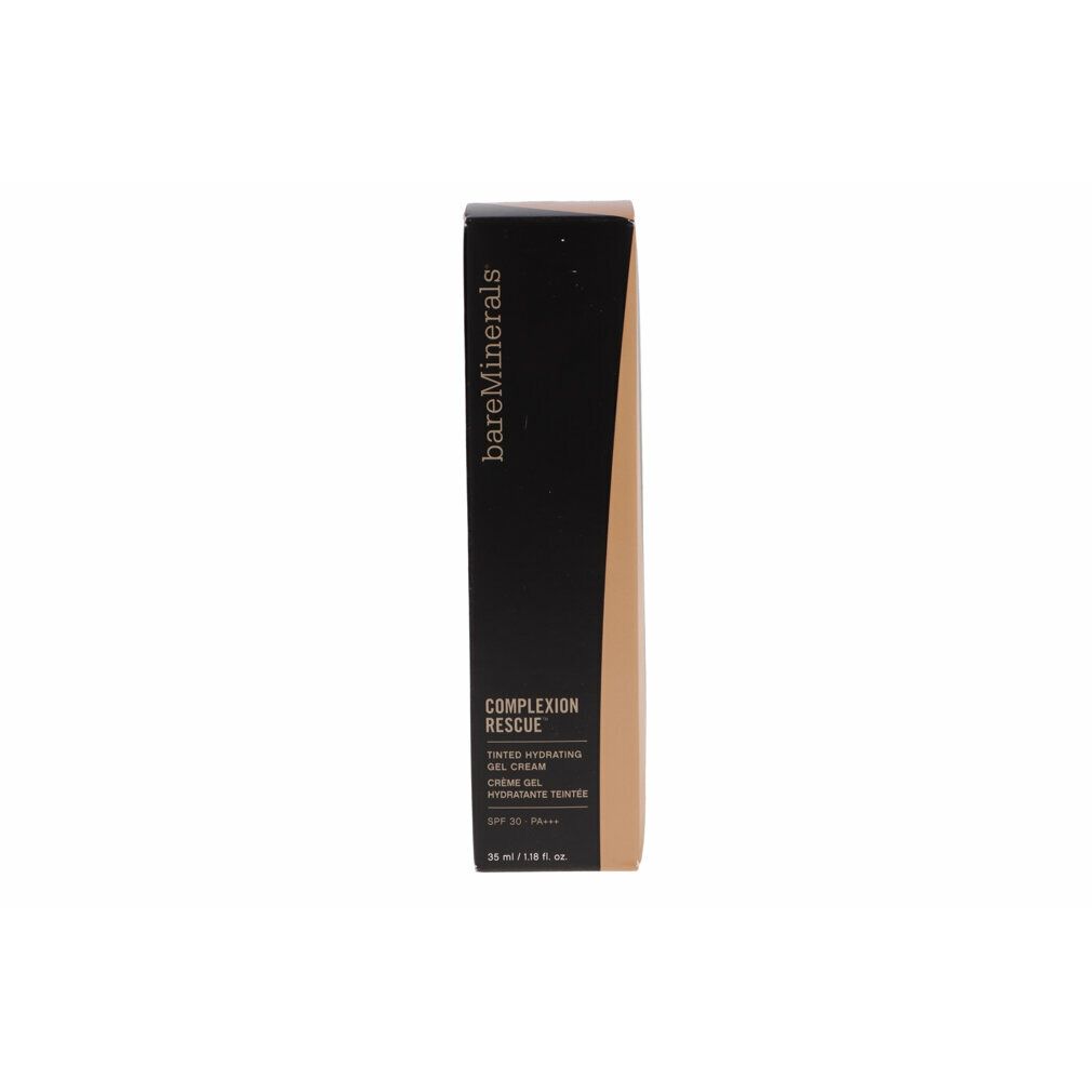 Boîte de crème hydratante teintée. Marque : bareMinerals. Texte : COMPLEXION RESCUE, crème hydratante teintée, SPF 30.