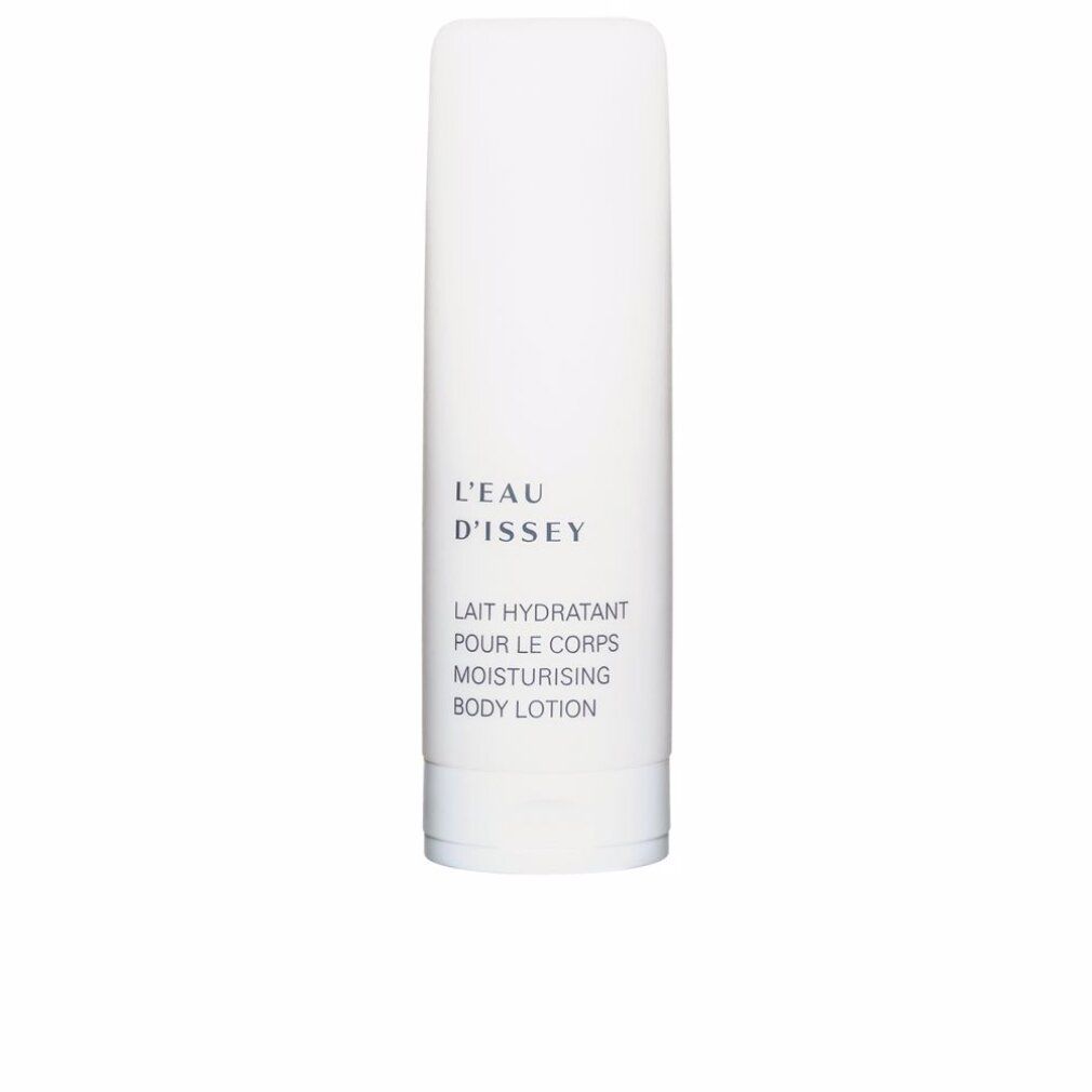 Witte tube met opschrift L'EAU D'ISSEY, LAIT HYDRATANT POUR LE CORPS, MOISTURISING BODY LOTION.