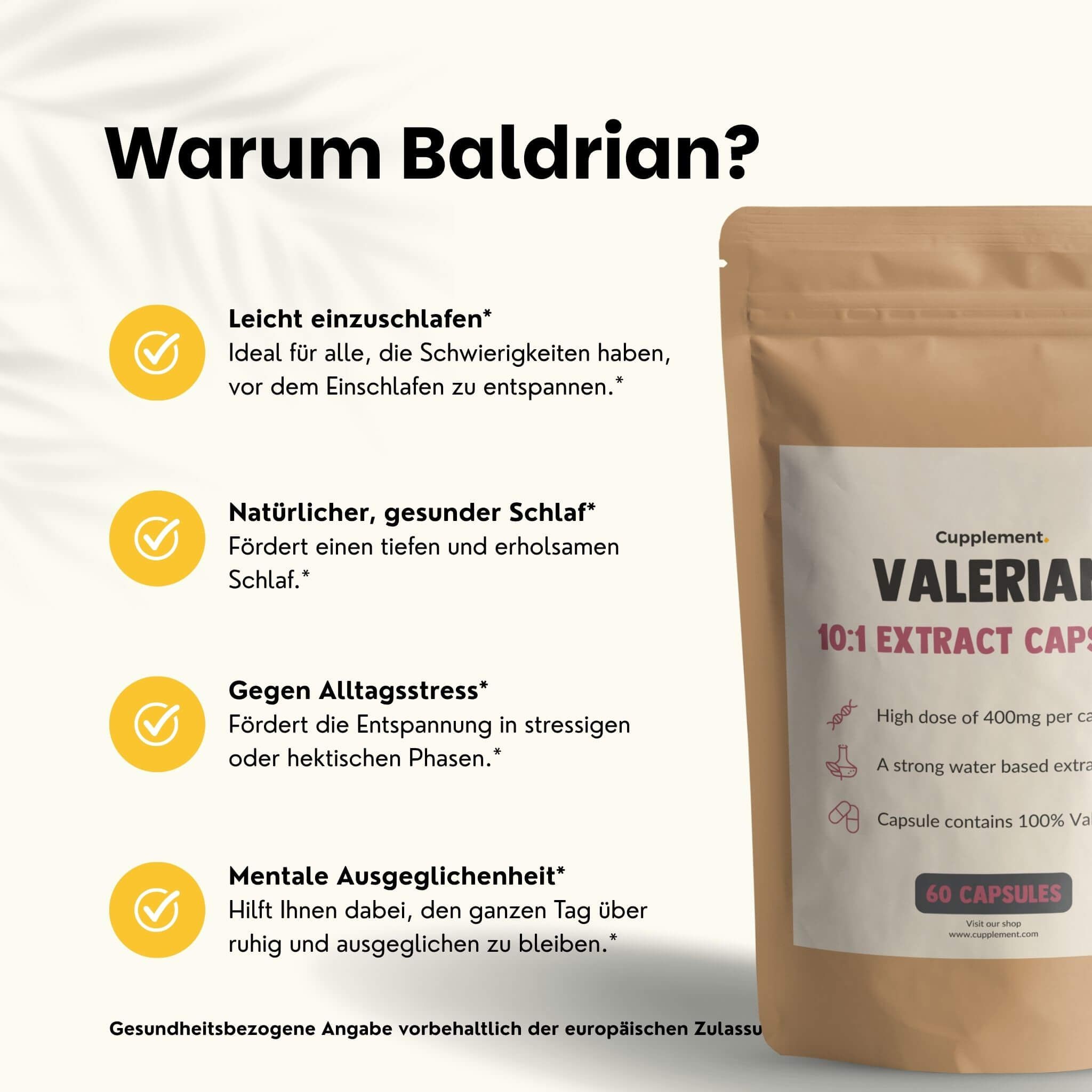 Bruine papieren zak met Valeriaan 10:1 extract capsules, 60 capsules.
