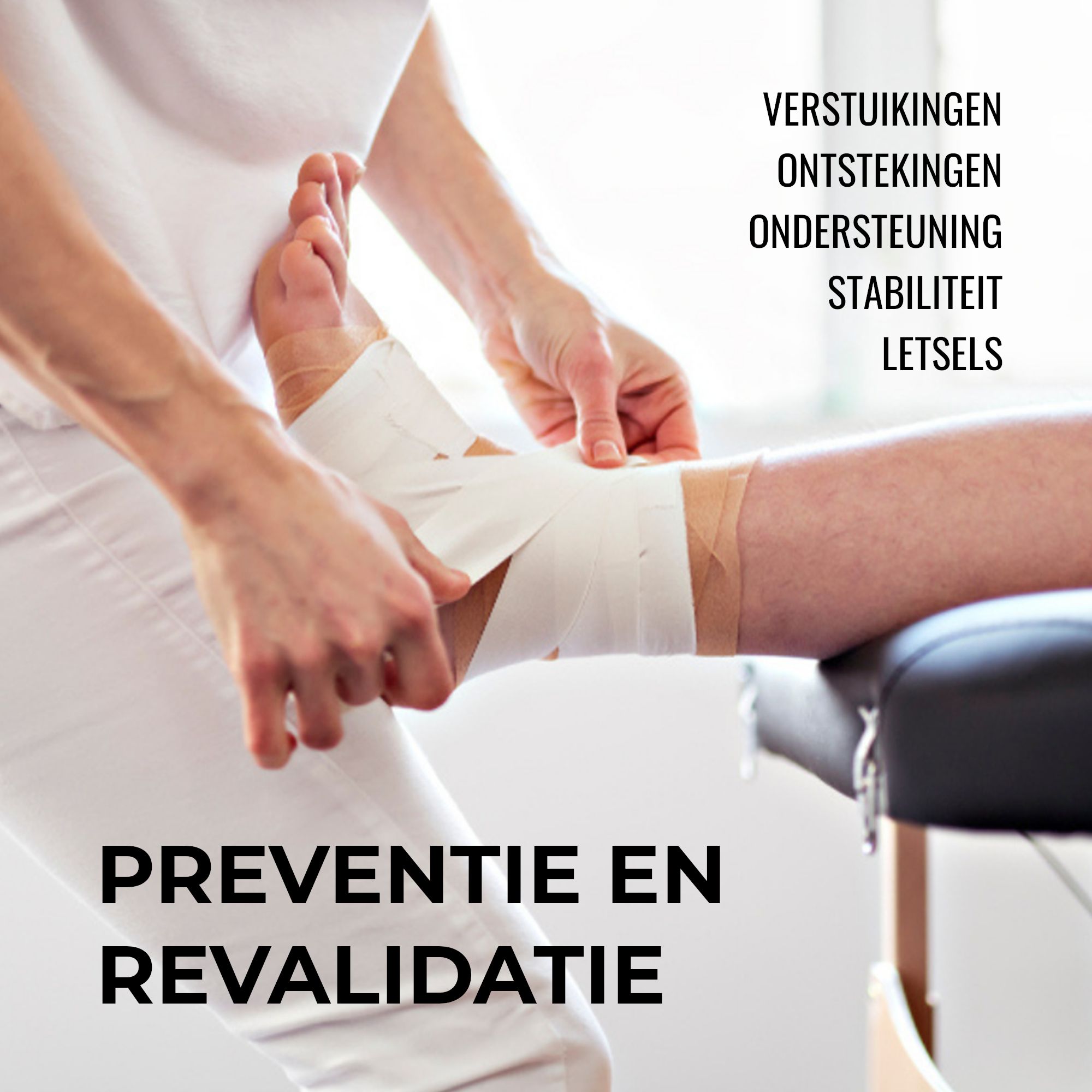 Een rol wit sporttape met iconen voor 100% katoen, ademend en hypoallergeen.