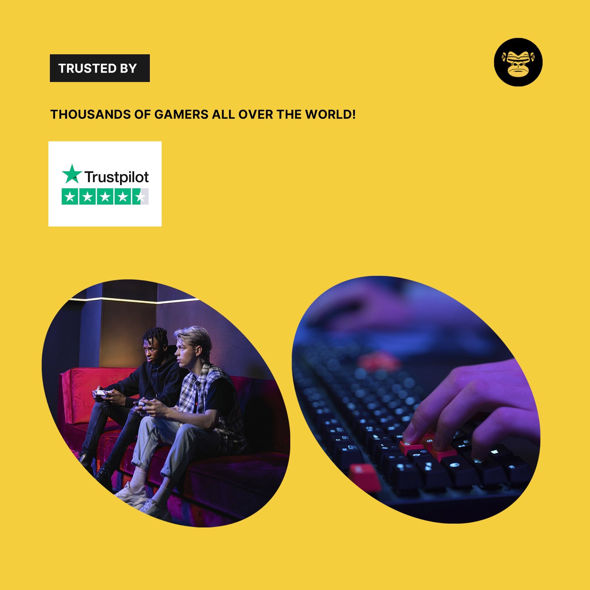 Deux hommes jouent à des jeux vidéo. Approuvé par des milliers de joueurs dans le monde. Évaluation Trustpilot.