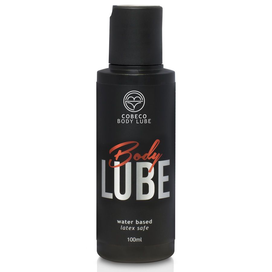 Zwarte fles Cobeco Body Lube, 100ml. Waterbasis, latexveilig.